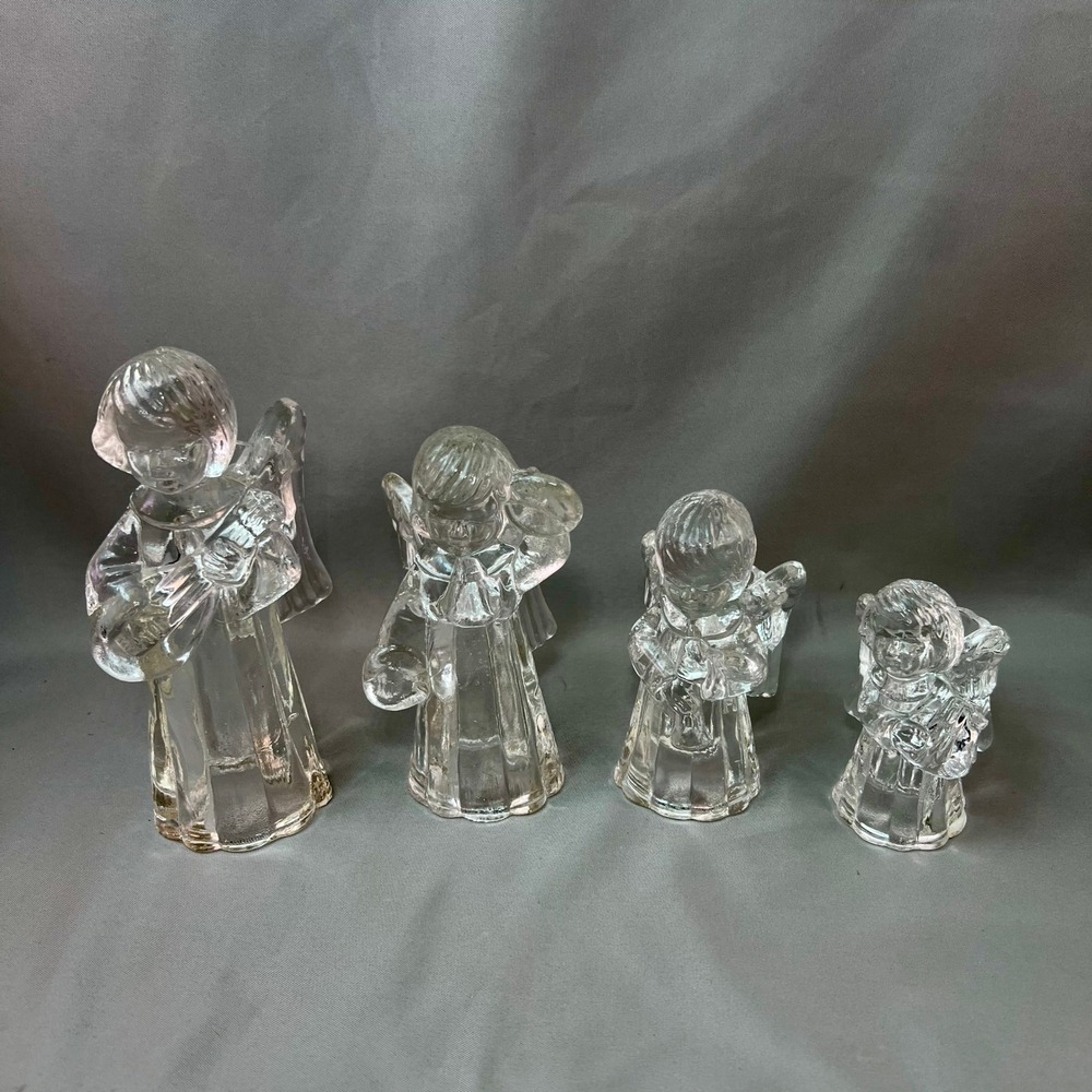 Vtg Silvestri Art Glass Musical Angel Candle Holder Figurines Set of 4 Taiwan